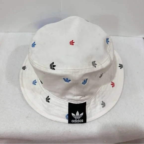 Adidas White Bucket Hat with Colorful Trefoil Embroidered Logos - Picture 2 of 8